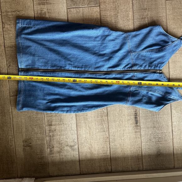 Haute Monde Denim Mini Dress M Zip Front Bodycon Adjustable Spaghetti Straps - Picture 9 of 9